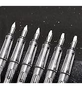 Lanxivi Yongsheng Calligraphy Fountain Pen Set Transparent Clear, 6 Assorted Tip Sizes for Art Dr...