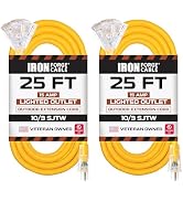 Iron Forge Cable 10 Gauge 25ft Lighted Outdoor Heavy Duty Extension Cord with 3 Outlets - 15 Amp ...