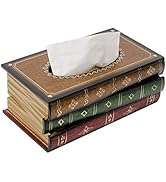 Crafted Classical Retro Wooden Antique Book Tissue Box Cover Rectangular Tissue Holder Dispenser ...