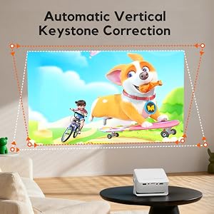 Modern interior living space with white furniture and mounted display screen showing animated content.