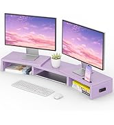 BONTEC Dual Monitor Stand Riser with Smartphone Holder, Adjustable Length & Swivel Angle, Ergonom...