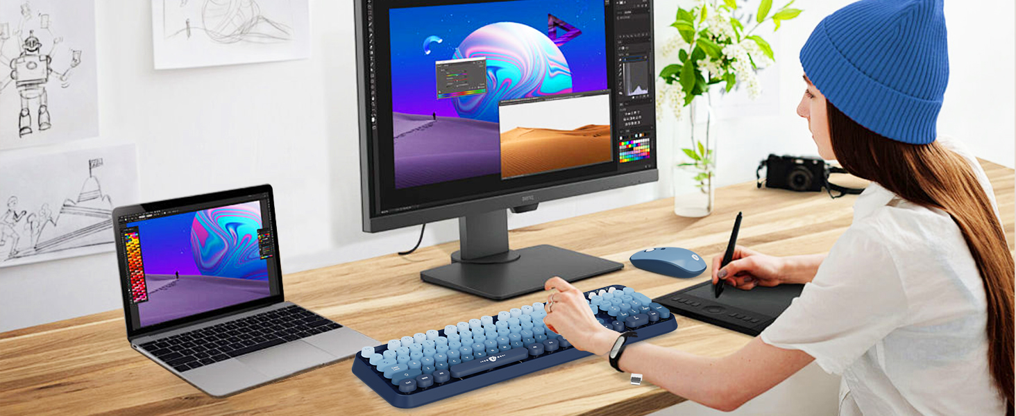 aesthetic blue keyboard wireless
