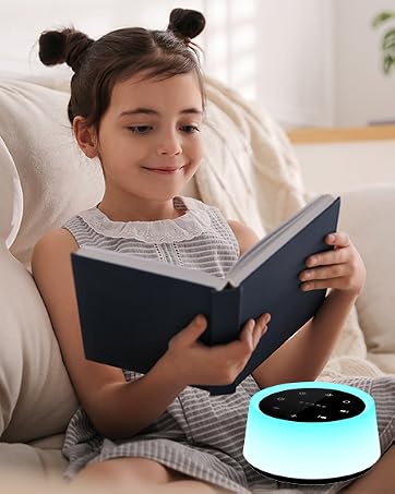 Reading with white noise sound machine