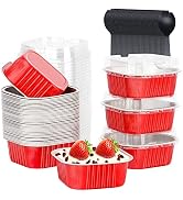 10oz Square Baking Cups Brownie Pans With Lids 40 Pack,LNYZQUS Disposable Ramekins Mini Cake Pan,...