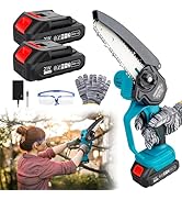 6 INCH Cordless Mini Chainsaw, Handheld Electric Power Chainsaw, Battery Powered 2Pcs 21V 1500MAH...