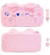 RHOTALL Pink Cat Plush Bag Carry Case Compatible with Switch/OLED,Cute Furry Portable Travel Prot...