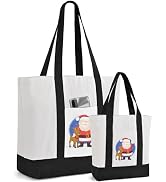 TAOZIM 2Pcs Canvas Tote Bag Bulk with Outer Pocket, 12oz Cotton Blank Canvas Tote Bags 19 x 14.6I...
