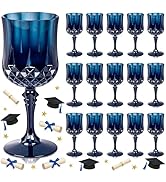 Ciaell 24PCS Blue Plastic Wine Glasses - 7 Oz Plastic Goblets for Party - Blue Vintage Drinking G...