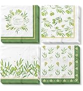 AOBKIAT Sage Green Leaves Disposable Napkins for Party Dinner,Cocktail Napkins Size,Gold Foil Sty...