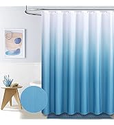 BTTN Blue Grey Fabric Shower Curtain, Ombre Linen Textured Weighted Water Repellent Shower Curtai...