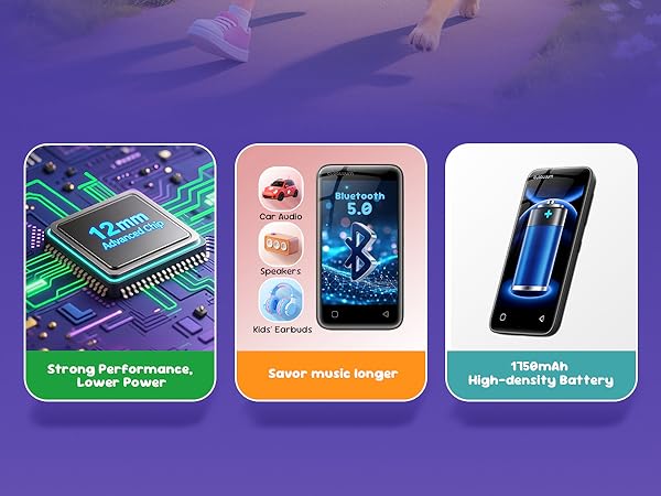 MP3 player features a low-power chip, Bluetooth 5.0, and a long-lasting 1150mAh battery.