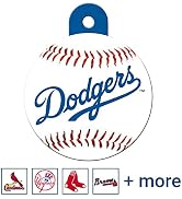 GoTags MLB LA Dodgers Personalized Dog Tags, Round Baseball Shape Solid Brass Engraved Pet ID Tags