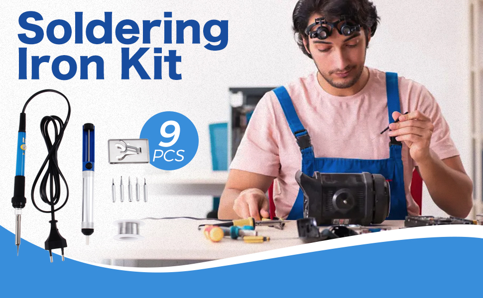 Soldering Iron Kit, 60W 220V Adjustable Temperature Welding Tool, including 5PCS Replacement Tips
