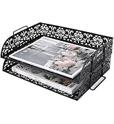 PAG 2 Tier Desktop File Organizer Metal Stackable Letter Tray Paper Holder Rack for Desk, Black
