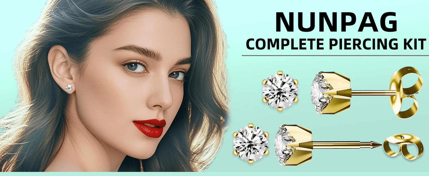 12 Pcs Ear Piercing Kit Disposable Ear Piercing Gun Kit with 4 Pcs 6 Prong Setting Cubic Zirconia