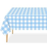 QIKSION 3 Pack Blue Checkered Tablecloth Light Blue Gingham Tablecloth, Blue and White Disposable...