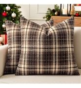 MIULEE Tartan Plaid Throw Pillow Covers Fall 18x18 Inch Coffee Brown | Pack of 2 Vintage Scottish...