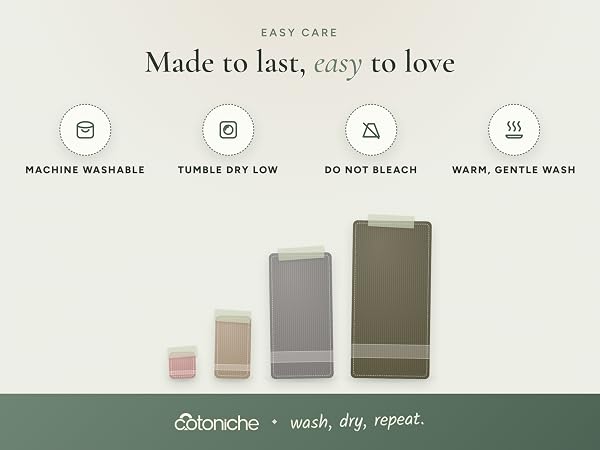Towel care guide: machine washable, no bleach, warm gentle wash, durable cotton towels