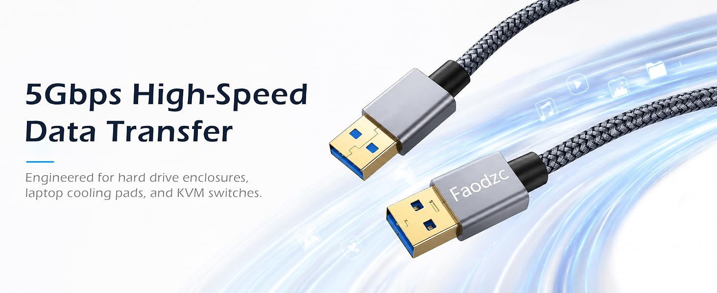 5Gbps high-speed USB-A cable for hard drives and KVM switches.