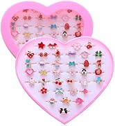 PASEMM 36pcs Little Girl Jewel Rings, Adjustable, No Duplication Kids Play Rings in Box,Pretend a...