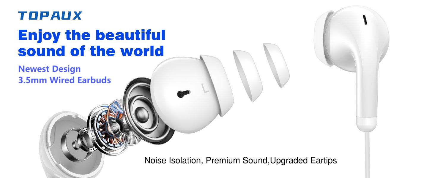 TOPAUX 3.5mm Wired Earbud in-Ear Headphone with Mic for Steam Deck Chromebook School Computer PC