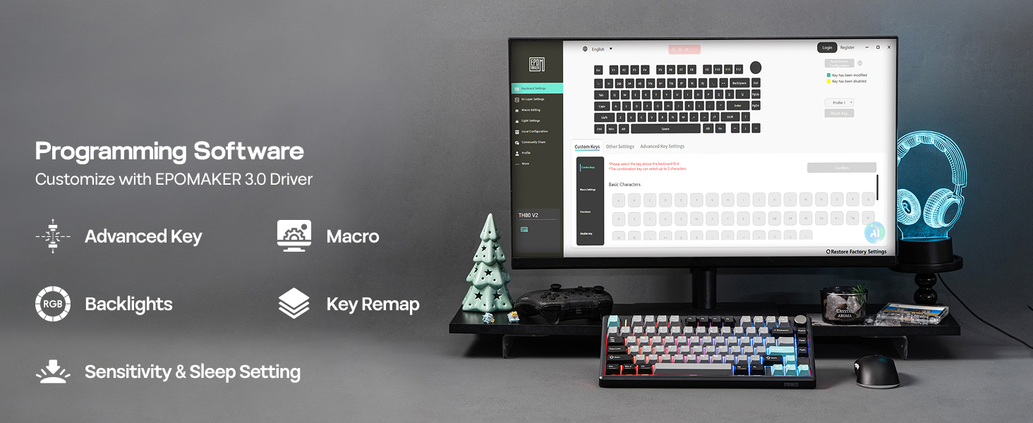 EPOMAKER TH80 V2 Tri-Mode Wireless Mechanical Gaming Keyboard