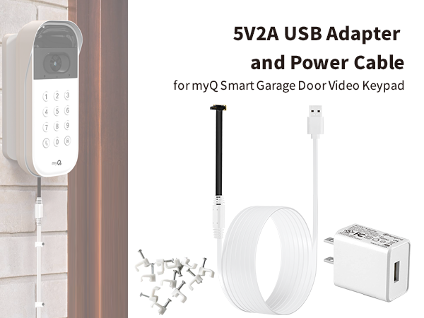 Power Cable and Adapter for myQ Smart Garage Door Video Keypad