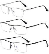 VEVESMUNDO Metal Reading Glasses Blue Light Blocking Glasses Half Rim Rectangle Readers Eyeglasse...