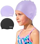 Vorshape Swim Cap Kids (2 Pack), Durable Waterproof Swimming Cap for Girls Boys Teens Toddler Age...