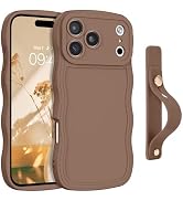 GUAGUA for iPhone 17 Pro Max Case with Wrist Strap, Wavy Edge Phone Case Cute Curly Shape with Ad...