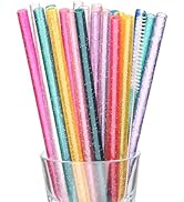Dakoufish Replacement Glitter Straws for 16oz 20oz Jars Tumblers,22 Pack 9 Inch Clear Reusable Pl...