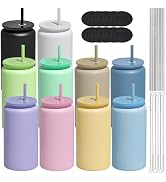 UIRZOTN 10Pack Glass Cups with Lids and Straws, 16oz Stainless Steels Cups, Beer Cups, Iced Coffe...