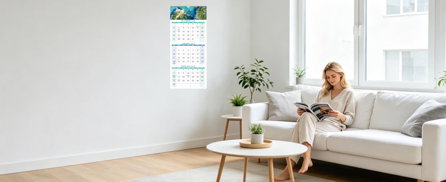 2027 Calendar, 3-Month Wall Calendar Vertical, Dec 2026 - Jan 2028 Wall Planner
