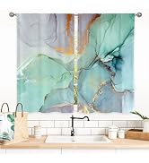 Gibelle Green Marble Kitchen Window Curtains Abstract Art Modern Small Short Cafe Tier Curtains D...