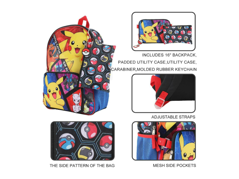 Pokemon Trainer Gotta Catch 'Em All Youth 5-Piece Backpack Set