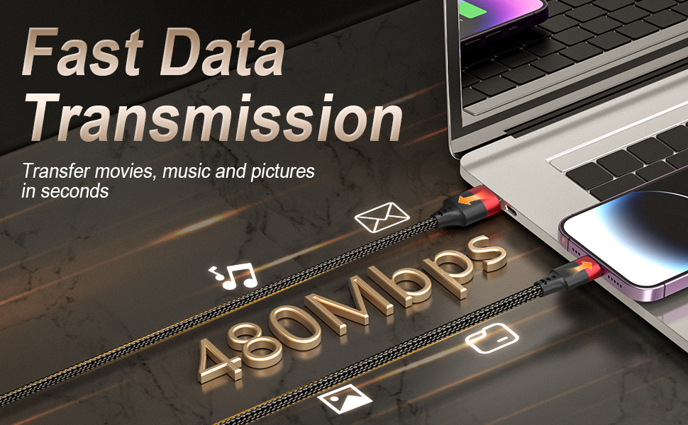 usb to lightning cable support 480mbps fast data transfer
