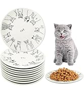 Apatal Ceramic Cat Bowl Set of 10-5.9 inch Wide & Shallow Cat Food Dish Cute Cat Plates Relief Wh...