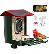 Smart Bird Feeder with Camera Solar Powered, 1080P HD Video, 10,000+ Species AI Recognition, Real...