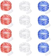 12 Pack 4th of July Lights 7 Feet 20 Led Waterproof Red White and Blue Lights Silver Wire Firefly...