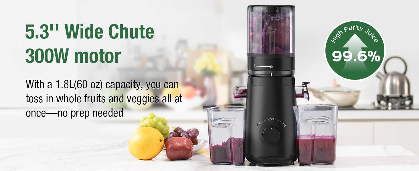 TUUMIIST Cold Press Juicer with 5.3" Extra Large Feed Chute Fit Whole Fruits & Vegetables