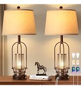 SRJJA 28" Table Lamps for Living Room Set of 2, Retro Farmhouse 3-Way Dimmable Industrial Touch B...
