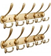 SAYONEYES Gold Coat Rack Wall Mounted - 16 Inch Heavy Duty Stainless Steel Wall Hook Rack - 5 Tri...