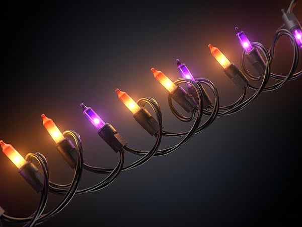 purple orange string lights