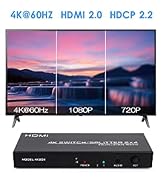 4K HDMI Switch Splitter 2 in 4 Out, 4K@60Hz 2x4 HDMI Splitter Switch with Remote, 3.5mm and SPDIF...