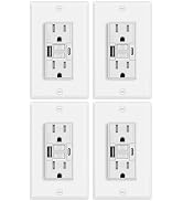 4 Pack 15A GFCI Outlet with USB Ports(Type A & C, 4.8A/24W Total Output), GFI Electrical Outlet w...