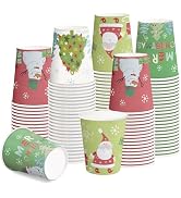 RUSPEPA Disposable Paper Cups 9oz - 100 Pack Set Cartoon Santa Claus and Snowman Design Printed P...