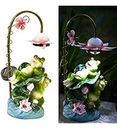 pearlstar 13.38" Garden Statues Decor Outdoor Solar Frog Figurine with LED Lights Waterproof Frog...