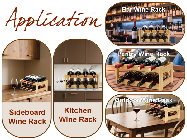 Bamboo Wine Rack, 2-Tier 8 Bottles Wine Storage Cabinet Shelf, Natural Wine Racks Countertop