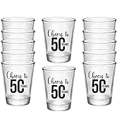 Cheers to 50 Years, 50th Birthday Party Shot Glass - Set of 12, 1.75oz Black and Clear 50th Birth...