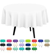 QIKSION 2 Pack White Plastic Tablecloth Disposable Circle Table Covers White Table Cloths for Par...